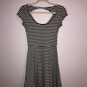 casual navy blue and white striped dress